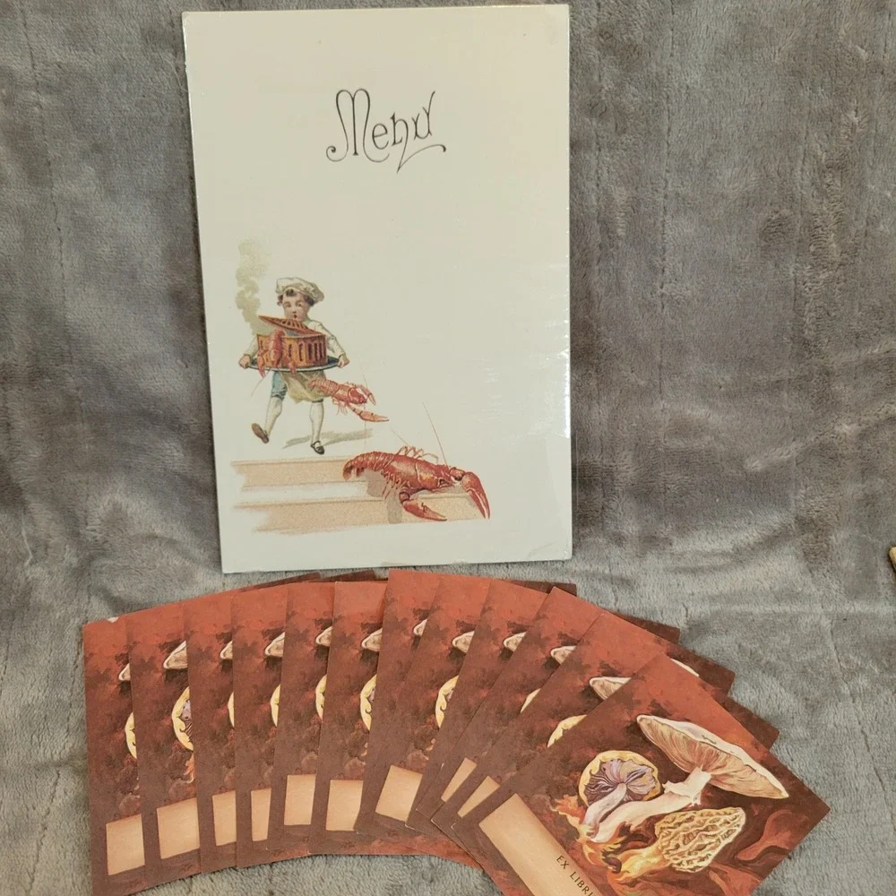 Paris je t'aime 6 Party Menus & 12 Mushroom Book Labels Set French Lobster